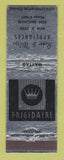 Matchbook Cover - Frigidaire Appliances Baker & Wilson Chattanooga TN