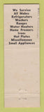 Matchbook Cover - Frigidaire Appliances Baker & Wilson Chattanooga TN