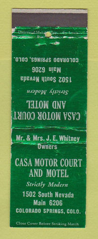 Matchbook Cover - Casa Motor Court Motel Colorado Springs WEAR