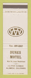 Matchbook Cover - Dunes Motel Alamosa Colorado