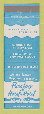Matchbook Cover - Purefoy Hotel Motel Talladega AL