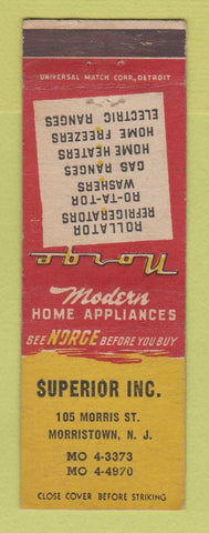 Matchbook Cover - Norge Appliances Superior Morristown NJ