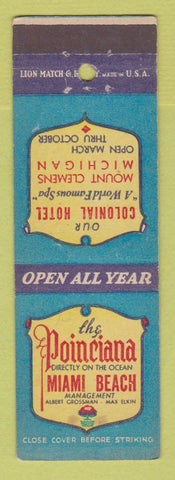 Matchbook Cover - Poinciana Hotel Miami Beach FL