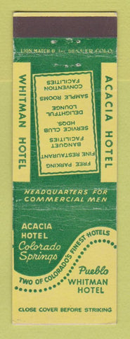 Matchbook Cover - Acacia Hotel Whitman Pueblo Colorado Springs