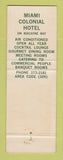 Matchbook Cover - Miami Colonial Hotel Miami FL