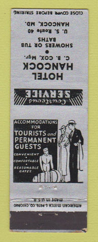 Matchbook Cover - Hotel Hancock MD