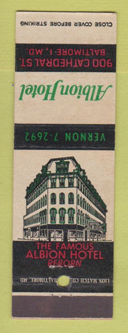 Matchbook Cover - Albion Hotel Baltimore MD