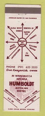 Matchbook Cover - Humboldt Motor Inn Hotel Winnemucca NV