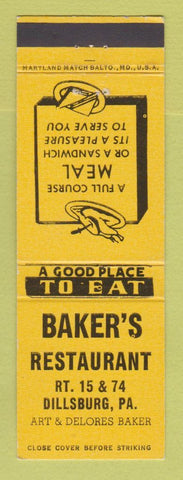 Matchbook Cover - Baker's Restaurant Dillsburg PA