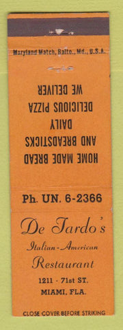 Matchbook Cover - De Jardo's Italian Restaurant Pizza Miami FL