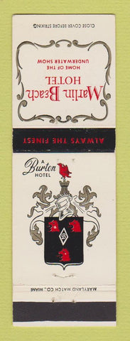 Matchbook Cover - Marlin Beach Hotel Burton Fort Lauderdale FL