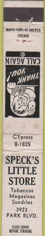 Matchbook Cover - Specks Little Store WORN white 10 Strike