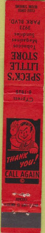 Matchbook Cover - Specks Little Store red 10 Strike