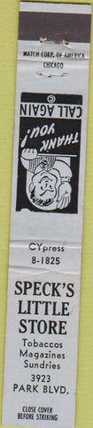 Matchbook Cover - Specks Little Store blue 10 Strike