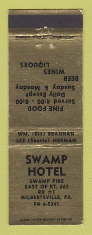 Matchbook Cover - Swamp Hotel Gilbertsville PA