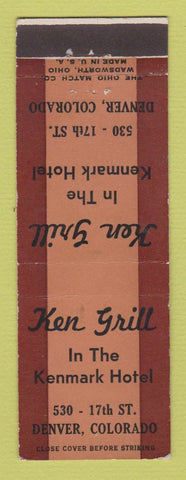 Matchbook Cover - Ken Grill Kenmark Hotel Denver Colorado