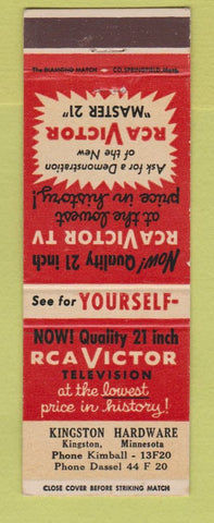 Matchbook Cover - RCA Victor TV Kingston Hardware Kingston MN