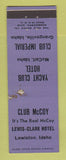 Matchbook Cover - Yacht Club Motel Club Imperial McCall Grangeville ID WORN