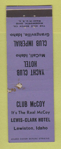 Matchbook Cover - Yacht Club Motel Club Imperial McCall Grangeville ID WORN