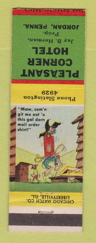 Matchbook Cover - Pleasant Corner Hotel Jordan PA hillbilly