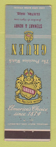 Matchbook Cover - Gruen Watches Stewart & Henry Jewelry Clinton MA