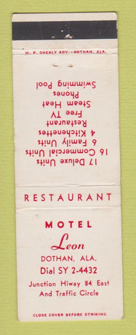 Matchbook Cover - Motel Leon Dothan AL Restaurant WEAR
