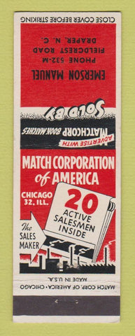 Matchbook Cover - Match Corporation of America Emerson Manuel Draper NC