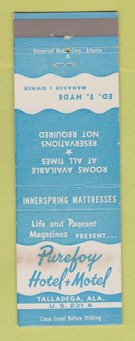 Matchbook Cover - Purefoy Hotel Motel Talladega AL WEAR