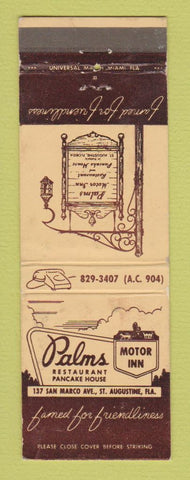 Matchbook Cover - Palms Restaurant Motor Inn St Augustine FL