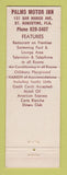Matchbook Cover - Palms Restaurant Motor Inn St Augustine FL