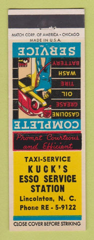 Matchbook Cover - Kuck's Esso oil gas Taxi Lincolnton NC