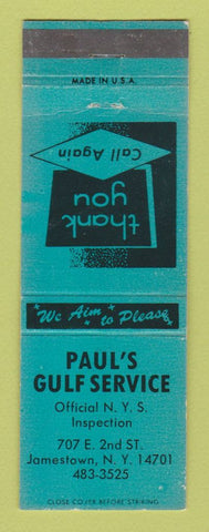 Matchbook Cover - Paul's Gulf oil gas Jamestown NY