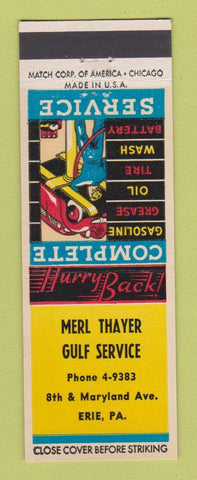 Matchbook Cover - Merl Thayer Gulf oil gas Erie PA