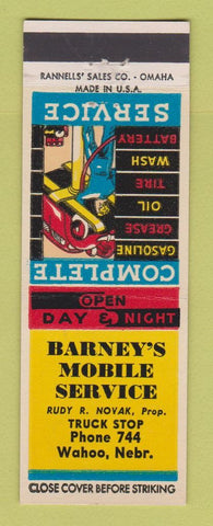 Matchbook Cover - Barney's Mobil oil gas Wahoo NE Rudy Novak