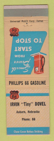 Matchbook Cover - Phillips 66 oil gas Irvin Dovel Auburn NE low phone #