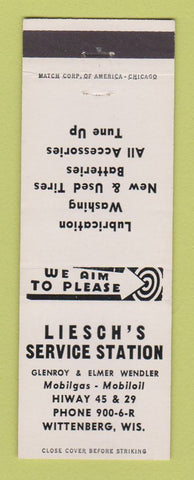 Matchbook Cover - Liesch's Service Mobil oil gas Wittenberg WI