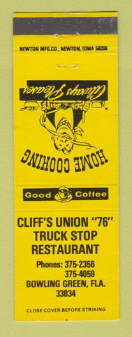 Matchbook Cover - Cliff's Union 76 oil gas Truck Stop Bowling Green FL