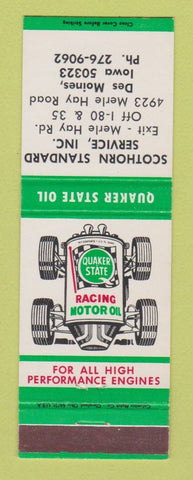 Matchbook Cover - Scothorn Standard oil gas Quaker State Des Moines IA