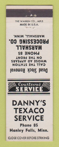 Matchbook Cover - Danny's Texaco oil gas Hanley Falls MN Marshall