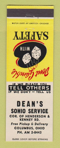 Matchbook Cover - Dean's Sohio oil gas Columbus OH