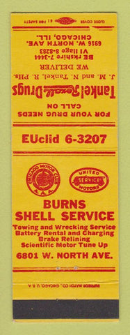 Matchbook Cover - Shell oil gas Burns Tankel Drugs Chicago IL