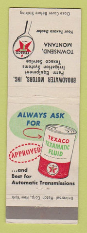 Matchbook Cover - Texaco oil gas Broadwater Motors Townsend MT tractors
