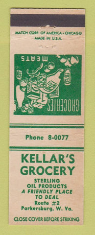 Matchbook Cover - Kellar's Grocery Parkersburg WV Sterling oil gas