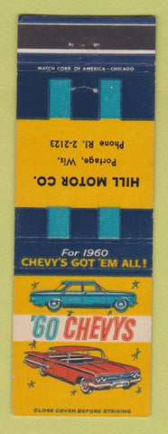 Matchbook Cover - 1960 Chevrolet Hill Motors Portage WI