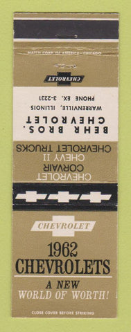 Matchbook Cover - 1962 Chevrolet Behr Bros Warrenville IL
