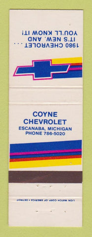 Matchbook Cover - 1980 Chevrolet Coyne Escanaba MI