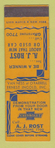 Matchbook Cover - AJ Rost Chevrolet San Francisco? CA?