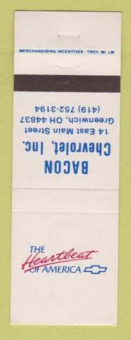 Matchbook Cover - Bacon Chevrolet Greenwich OH