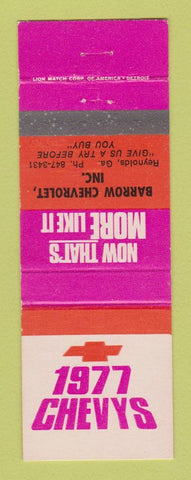 Matchbook Cover - 1977 Chevrolet Brrow Reynolds GA