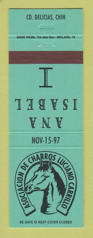 Matchbook Cover - Ana Isabel I Delicias Mexico Horse Racing 1997
